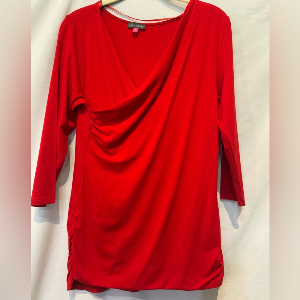 NWOT - Vince Camuto Vibrant Red Wrap Front Blouse With Ruched Sides